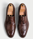 The Crotone Loafers - Black Textured Leather Tassel Loafers for Men