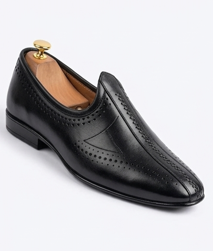 The Imola Mojri - Brown Laser Cuts Textured Leather Mojaris for Men