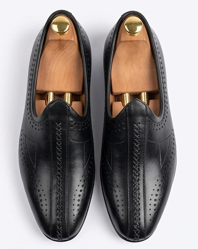 The Imola Mojri - Brown Laser Cuts Textured Leather Mojaris for Men