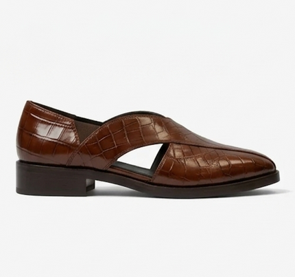 The Olbia Peshawri - Black Crocodile Embossed Leather Peshawari for men