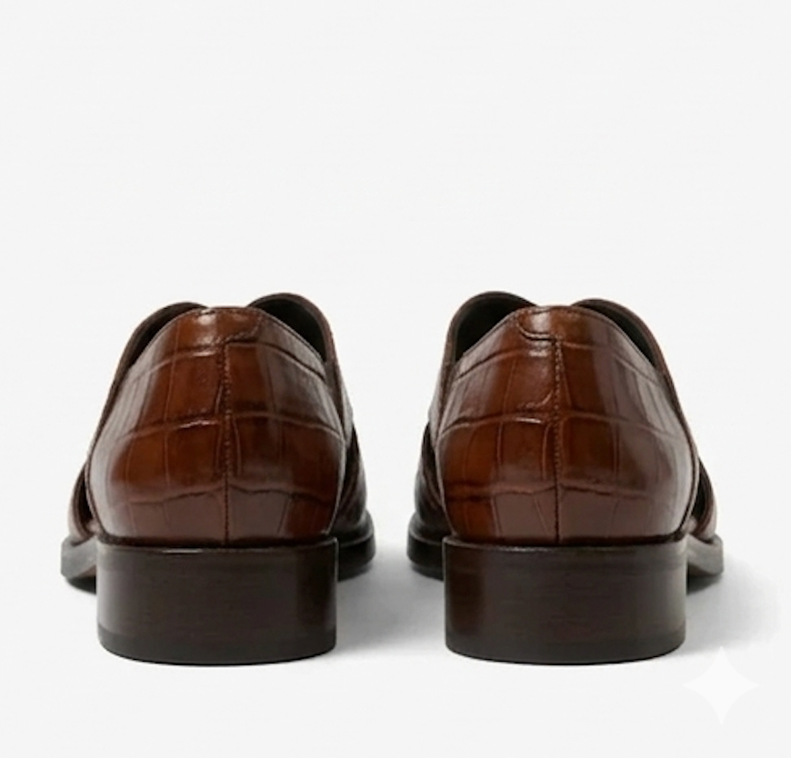 The Olbia Peshawri - Black Crocodile Embossed Leather Peshawari for men