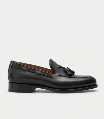 The Rimini Loafers - Handcrafted Black Burnished Leather Loafers for Men