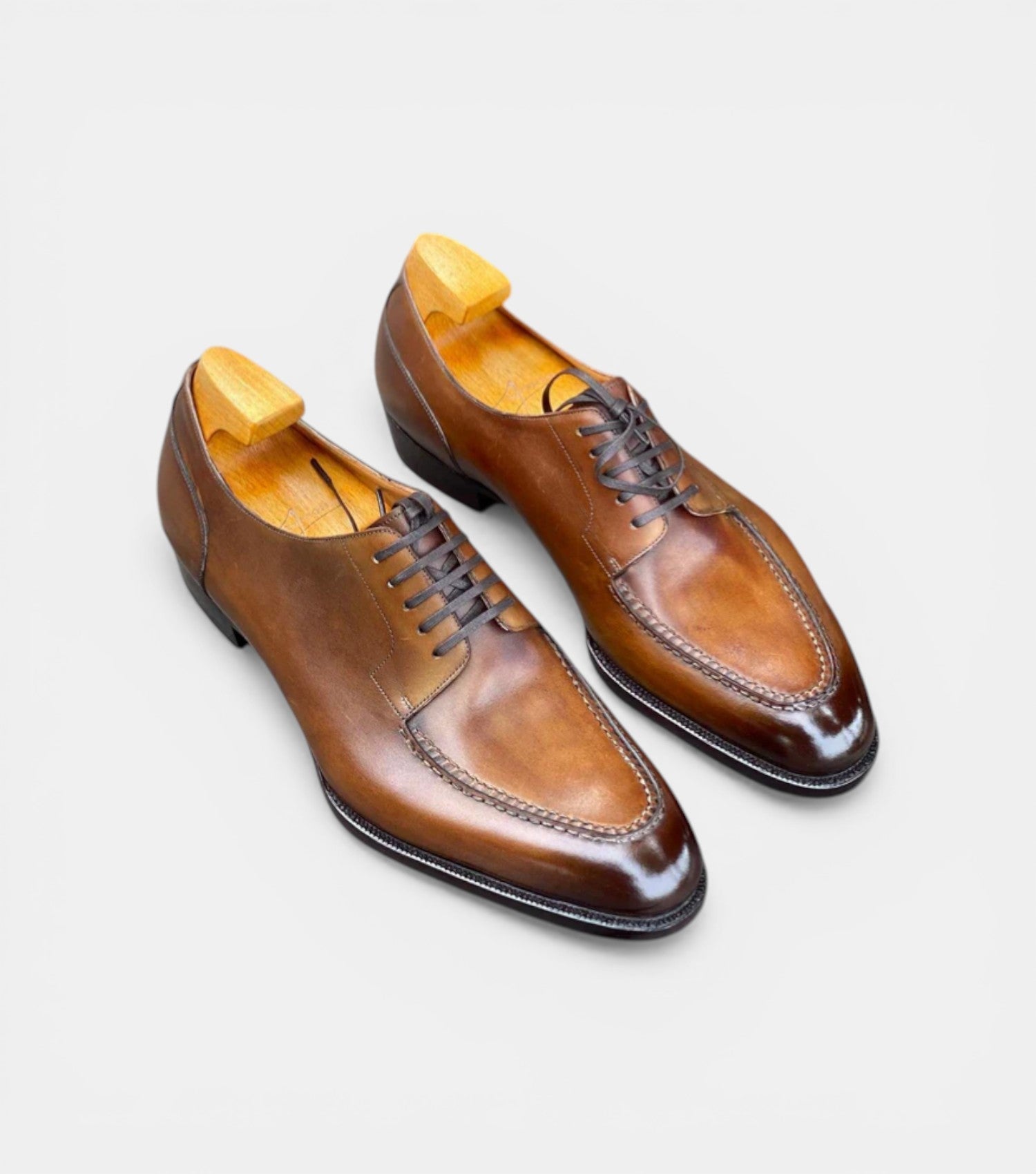 The Bergamo Derby - Handcrafted Elegant Tan Patina Leather Derby Shoes for men