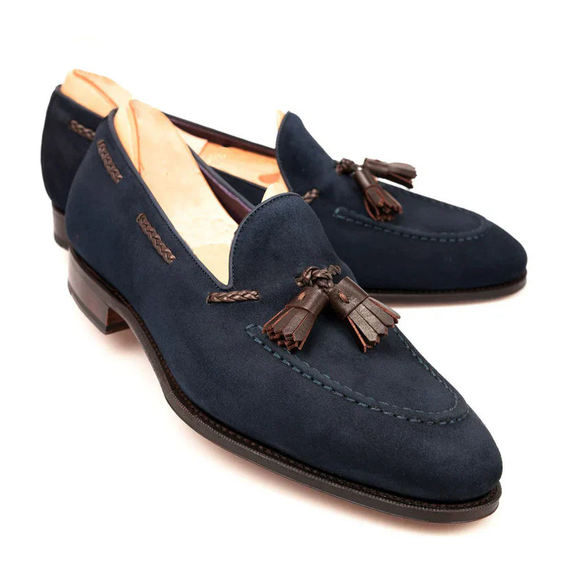 The Cesena Loafers - Handcrafted Navy Suede Loafers for Men