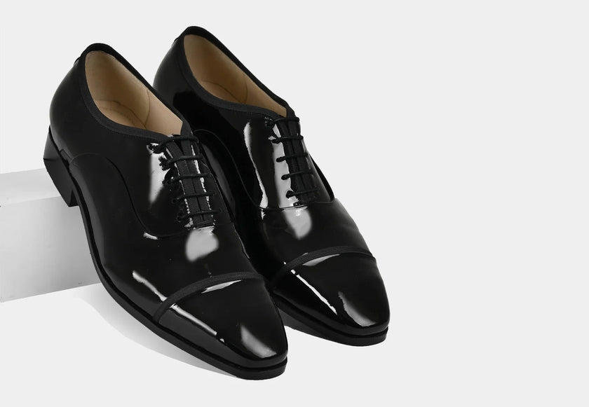 The Livorno Noir Handcrafted Signature Cap-Toe High-Gloss Patent Leather Oxfords for Men