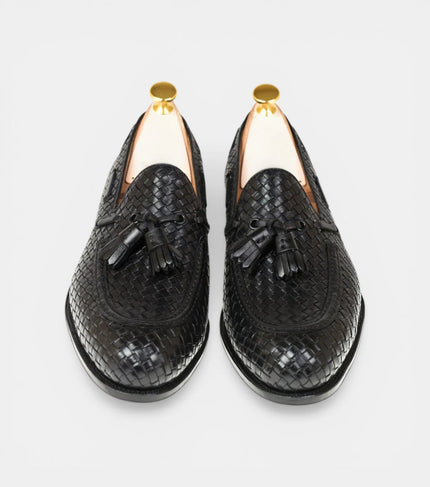 The Lazio Loafers - Handcrafted Black Braided Leather Loafers for Men