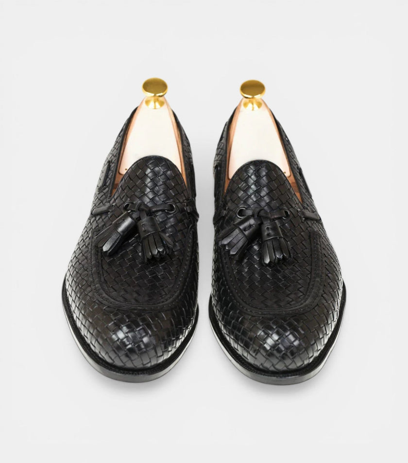 The Lazio Loafers - Handcrafted Black Braided Leather Loafers for Men
