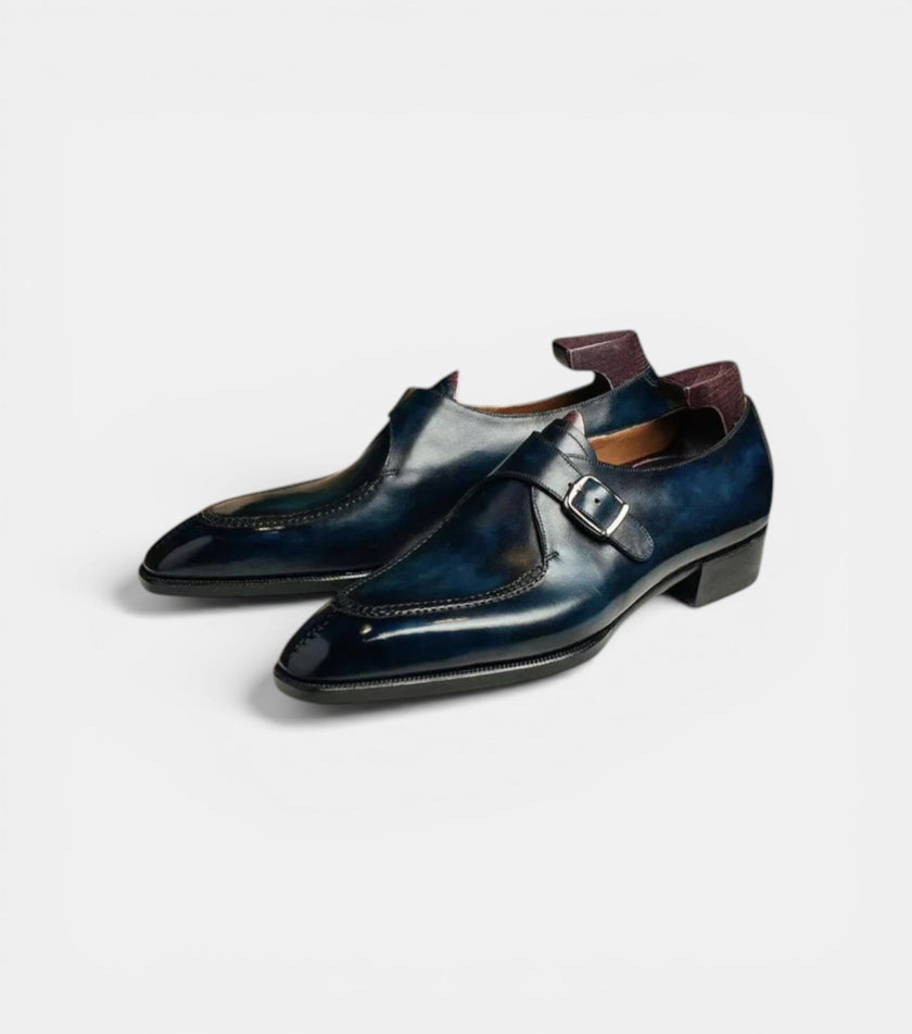 The Foggia Single Monk Straps - Handcrafted Deep Blue Leather Single Monk Straps for men