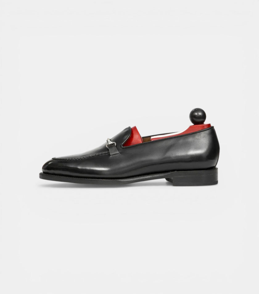 The Monza Loafers - Handcrafted Black Leather Loafers with Silver Bit Detail for men