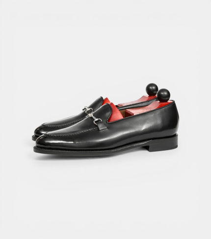The Monza Loafers - Handcrafted Black Leather Loafers with Silver Bit Detail for men