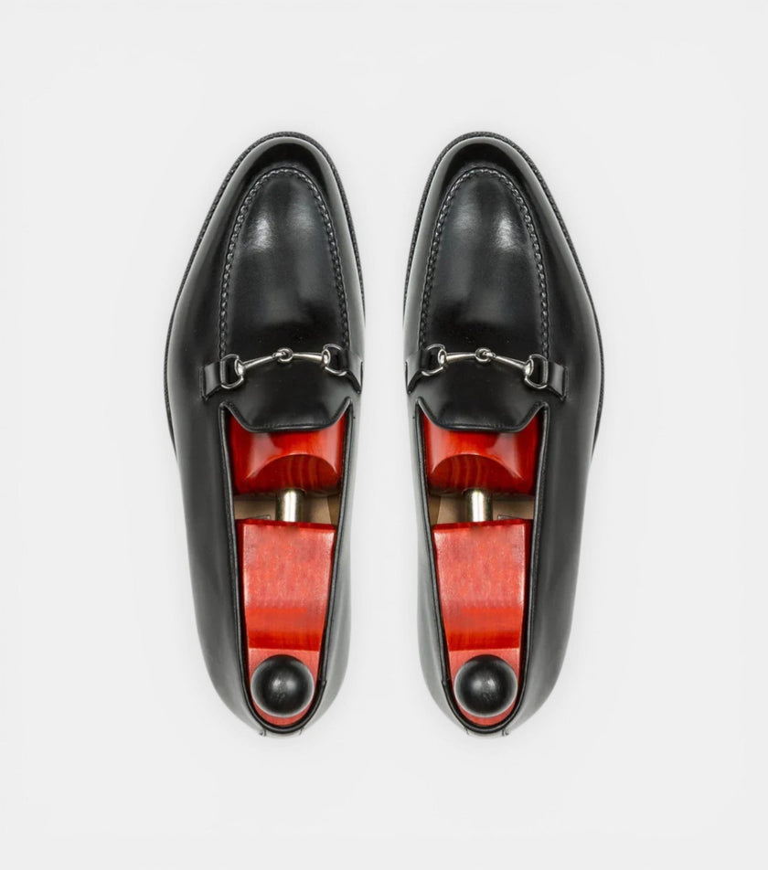 The Monza Loafers - Handcrafted Black Leather Loafers with Silver Bit Detail for men