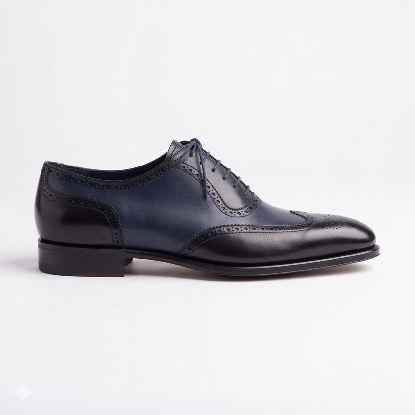 The Fermo Handcrafted Leather Navy & Black Wingtip Brogue Oxford Shoes for Men
