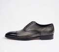 The Monaco Sleek Grey & Black Leather Cap-Toe Oxford Shoes for Men
