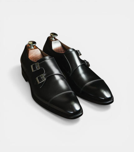 The Trento Double Monk Straps - Handcrafted Black Polished Leather Double Monk Straps for men