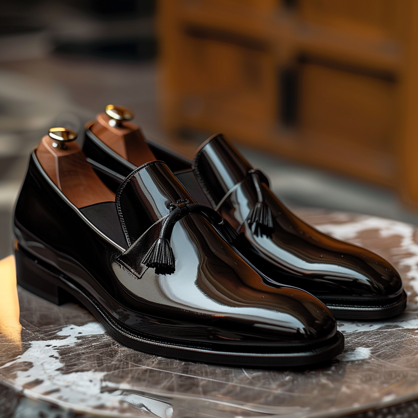 Black leather loafers for men