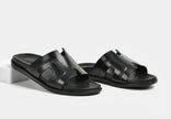 The Milano Nero Handcrafted Black Leather Cutout Slide Sandals for Men